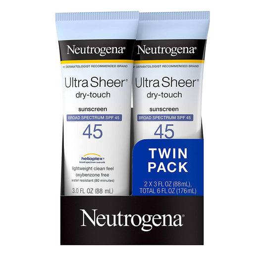 Ultra Sheer Dry-Touch Water Resistant and Non-Greasy Sunscreen Lotion with Broad Spectrum SPF 45, Tsa-Compliant Travel Size, 3 Fl Oz, Pack of 2, 6 Fl Oz